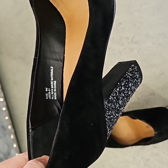 Black Suede Glitter Block Heels Pumps size6 - Picture 6 of 6